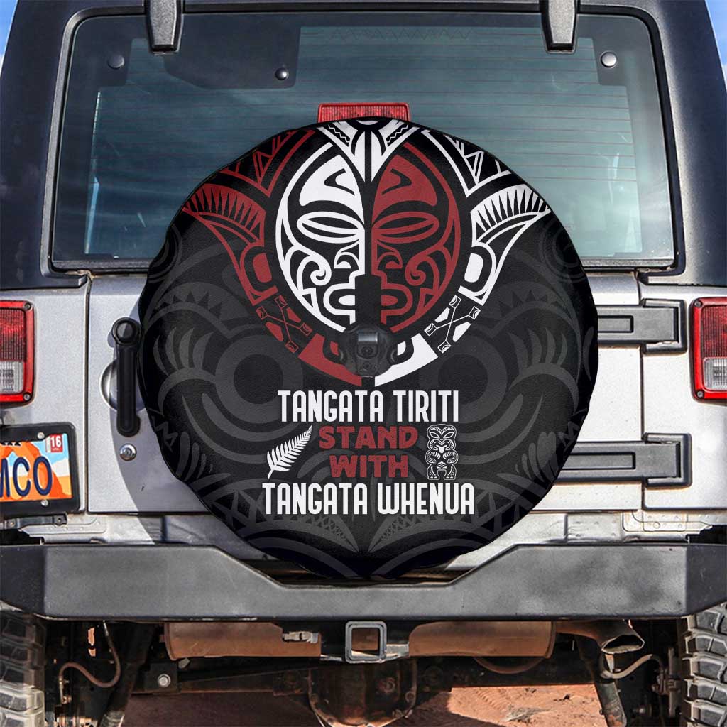 Maori Hongi Toitu Te Tiriti Spare Tire Cover Tangata Tiriti Stand With Tangata Whenua LT7 Black - Polynesian Pride