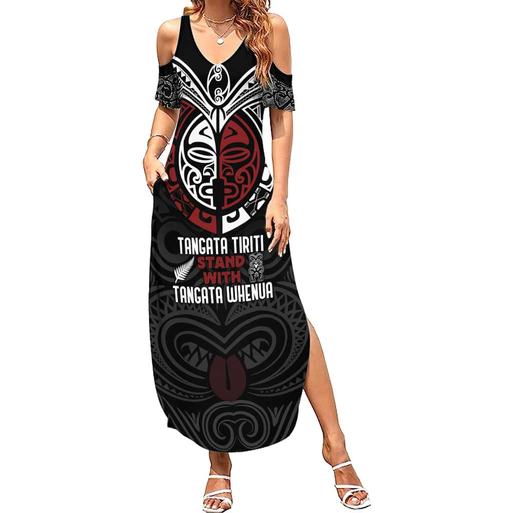 Maori Hongi Toitu Te Tiriti Summer Maxi Dress Tangata Tiriti Stand With Tangata Whenua LT7 Women Black - Polynesian Pride