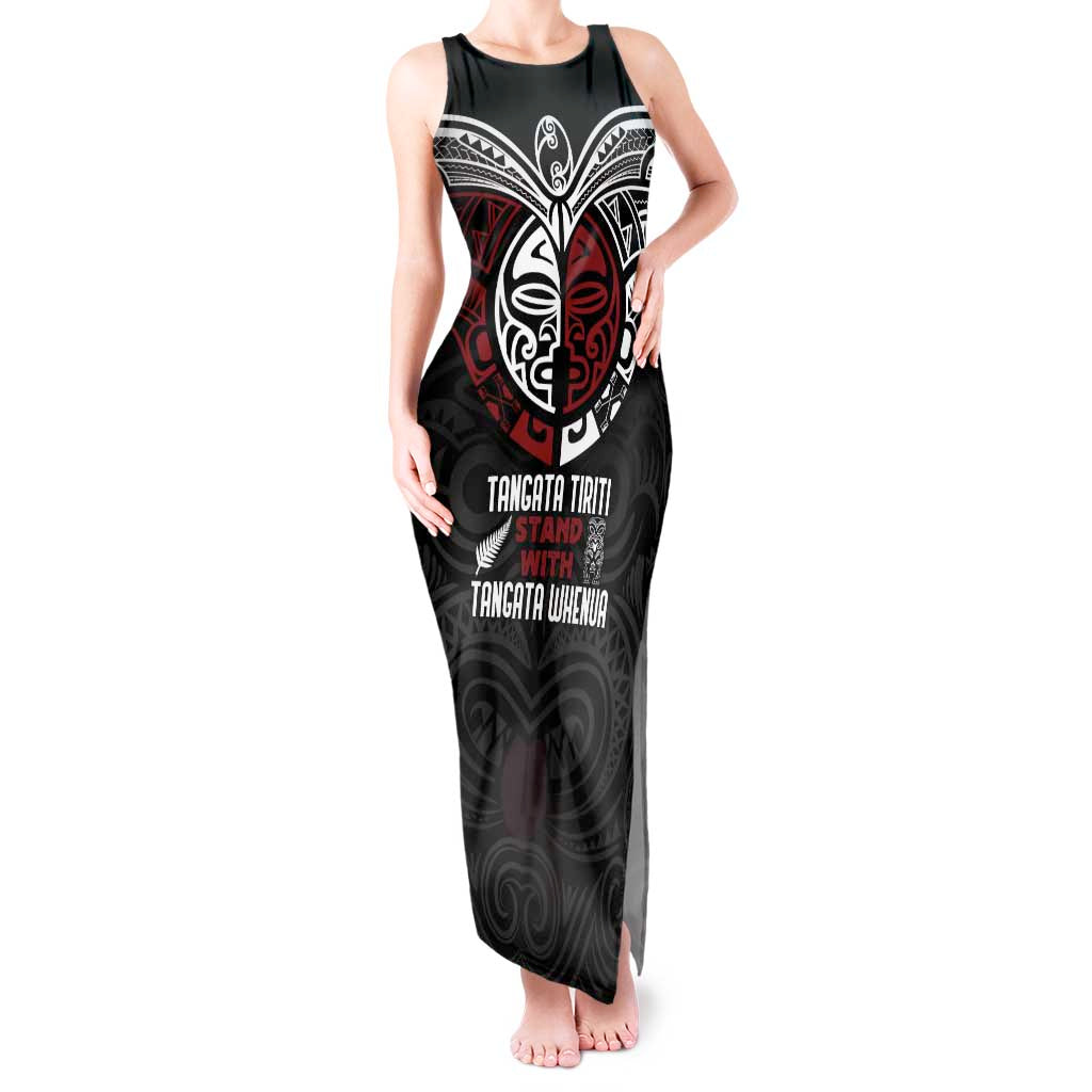 Maori Hongi Toitu Te Tiriti Tank Maxi Dress Tangata Tiriti Stand With Tangata Whenua LT7 Women Black - Polynesian Pride