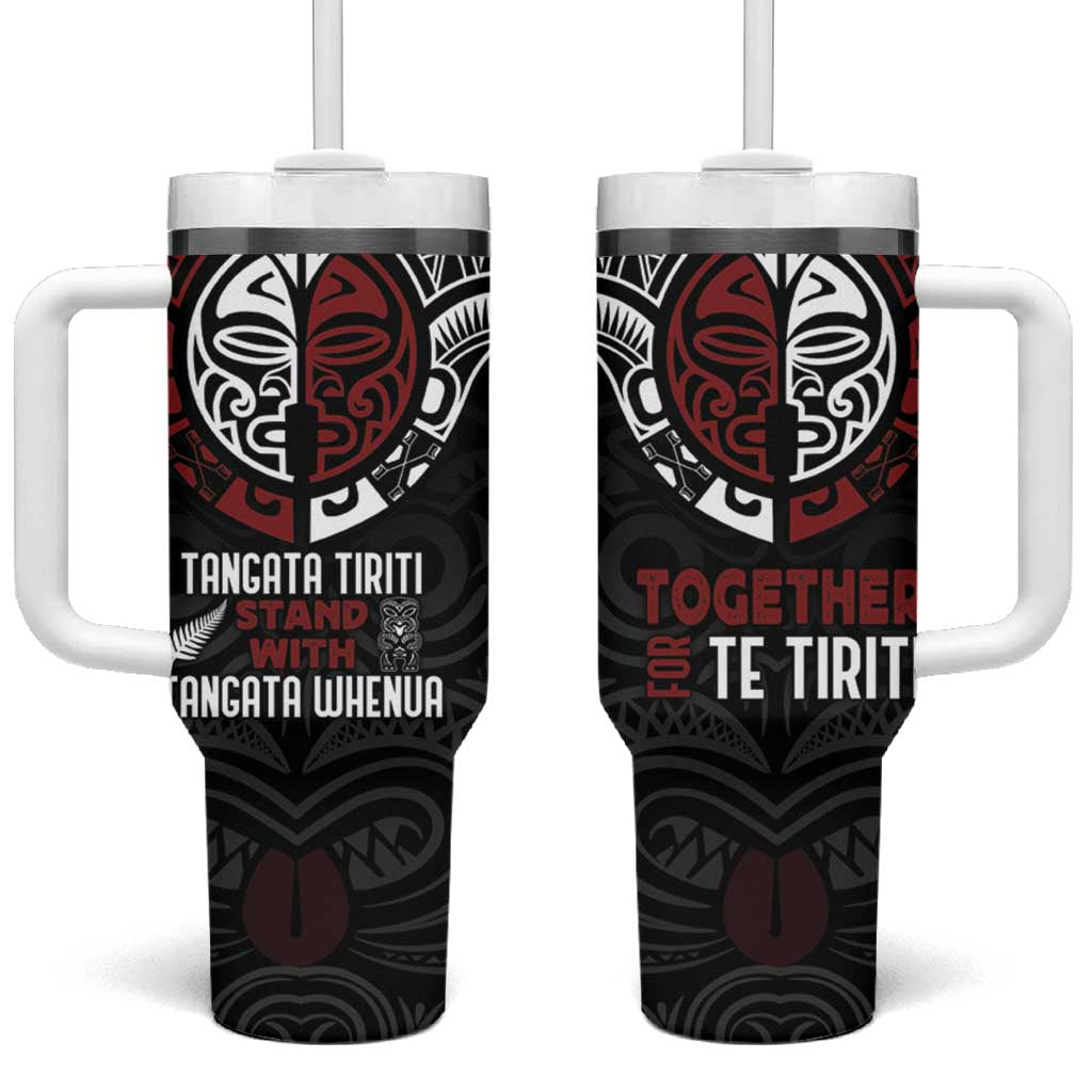 Maori Hongi Toitu Te Tiriti Tumbler With Handle Tangata Tiriti Stand With Tangata Whenua LT7 One Size: 40 oz Black - Polynesian Pride