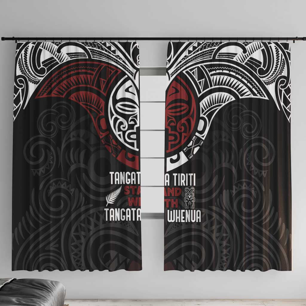 Maori Hongi Toitu Te Tiriti Window Curtain Tangata Tiriti Stand With Tangata Whenua LT7 With Hooks Black - Polynesian Pride