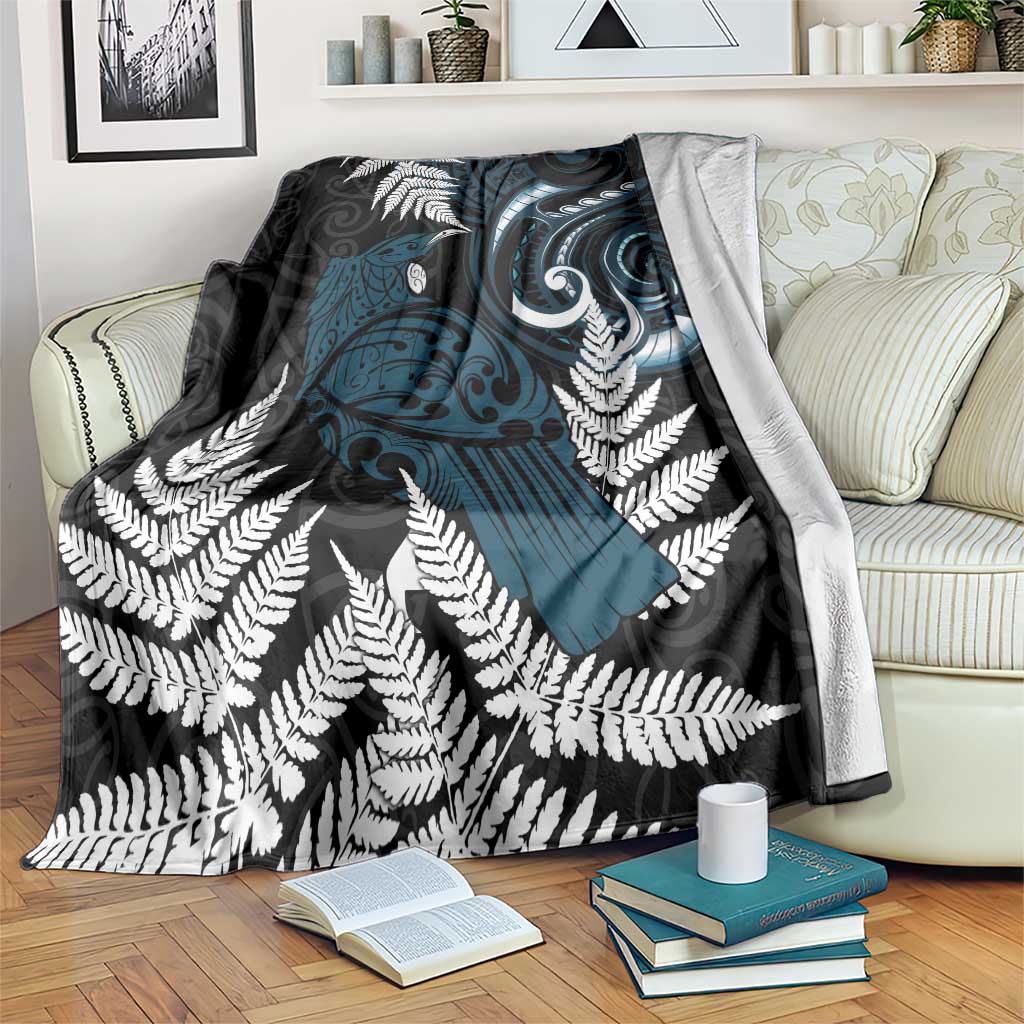 New Zealand Tui Bird Blanket Maori Kowhaiwhai LT7 Teal - Polynesian Pride