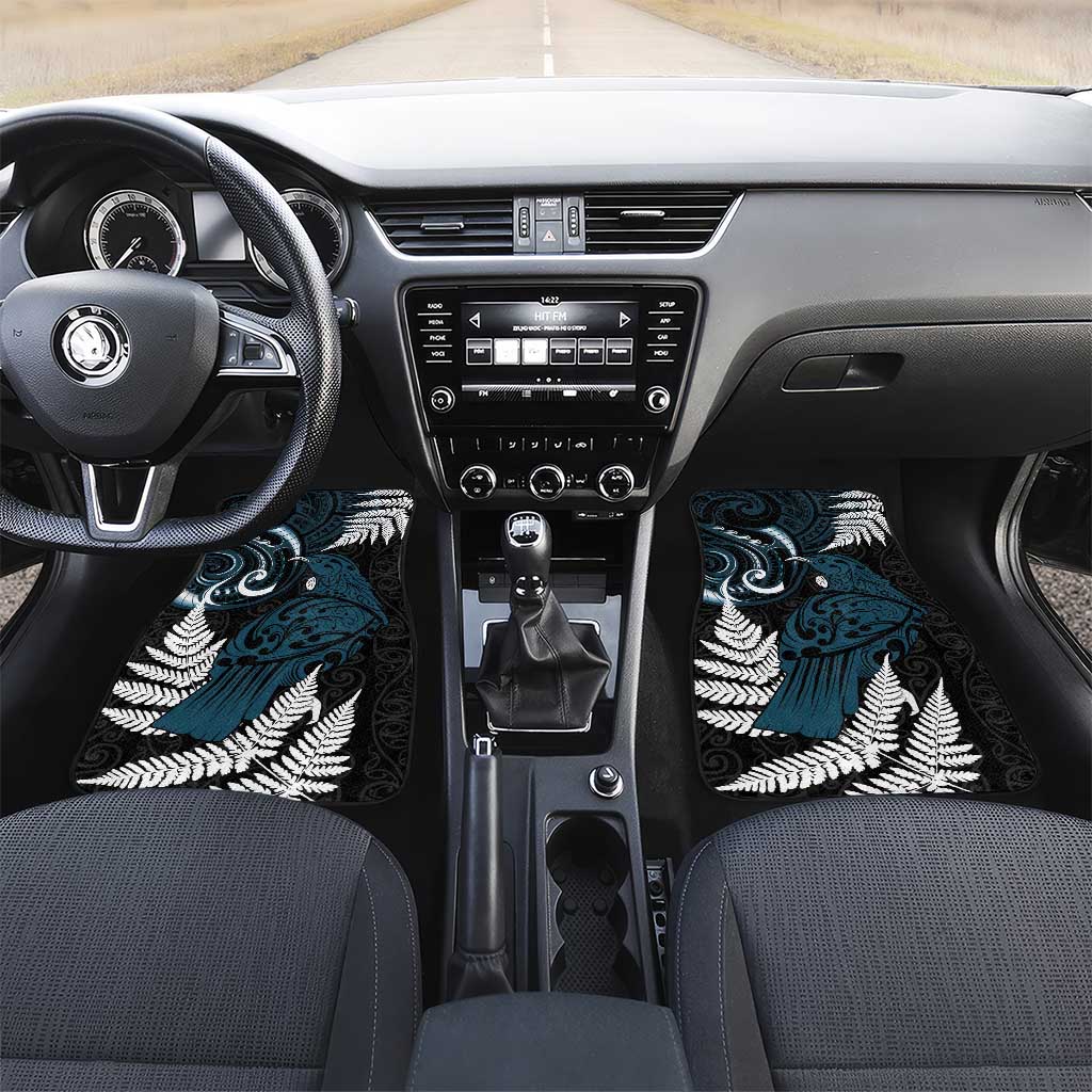 New Zealand Tui Bird Car Mats Maori Kowhaiwhai LT7 Set 2pcs - Front Teal - Polynesian Pride