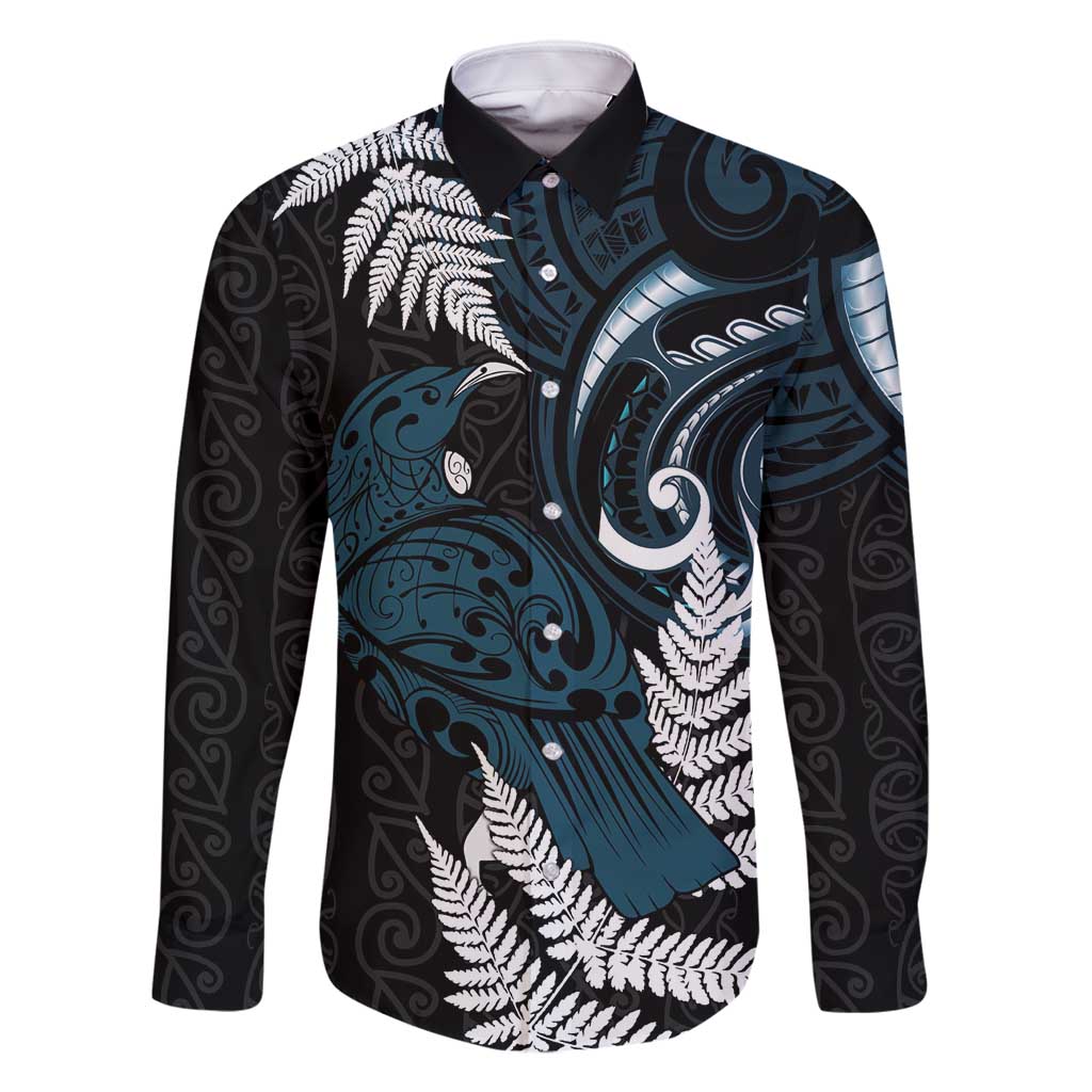 New Zealand Tui Bird Family Matching Off Shoulder Maxi Dress and Hawaiian Shirt Maori Kowhaiwhai