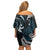 New Zealand Tui Bird Family Matching Off Shoulder Short Dress and Hawaiian Shirt Maori Kowhaiwhai