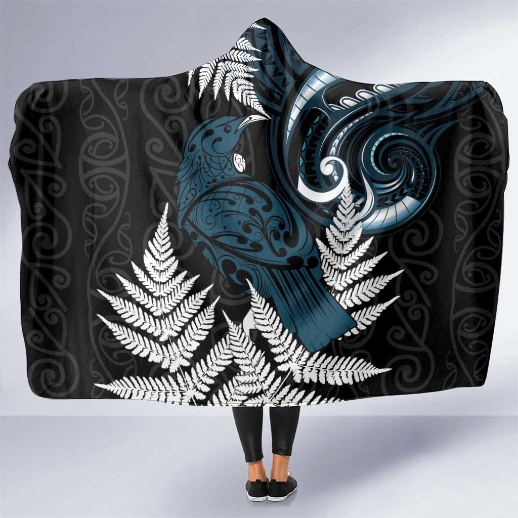 New Zealand Tui Bird Hooded Blanket Maori Kowhaiwhai LT7 One Size Teal - Polynesian Pride