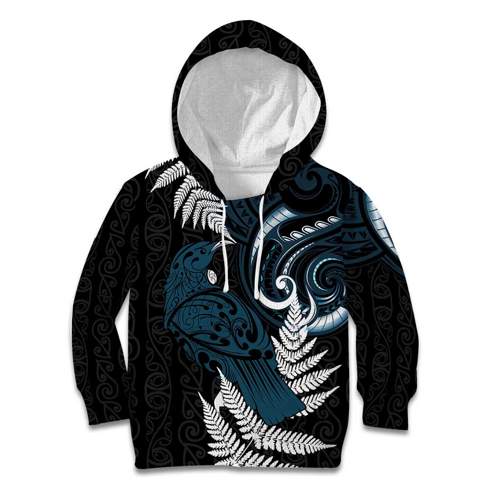 New Zealand Tui Bird Kid Hoodie Maori Kowhaiwhai