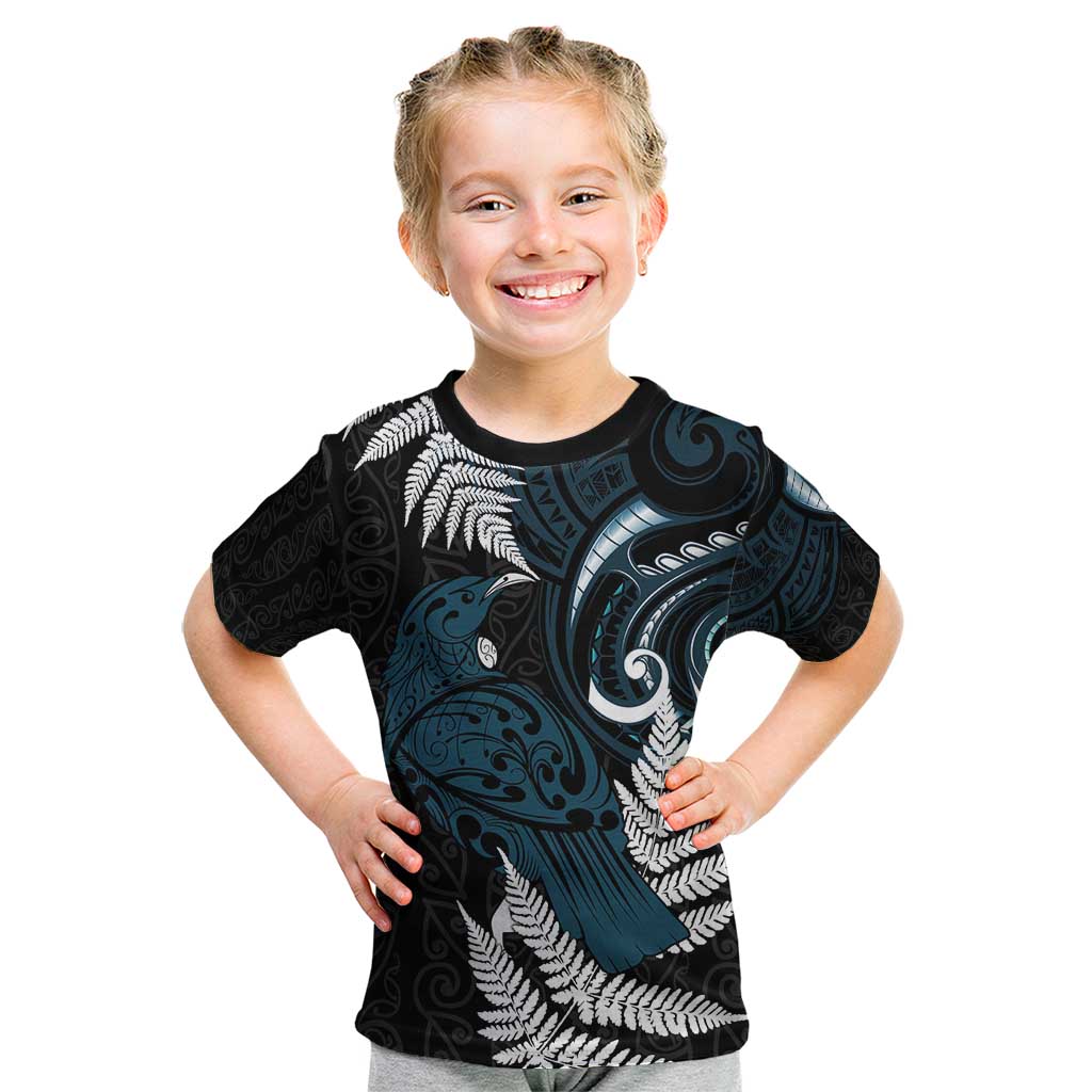 New Zealand Tui Bird Kid T Shirt Maori Kowhaiwhai