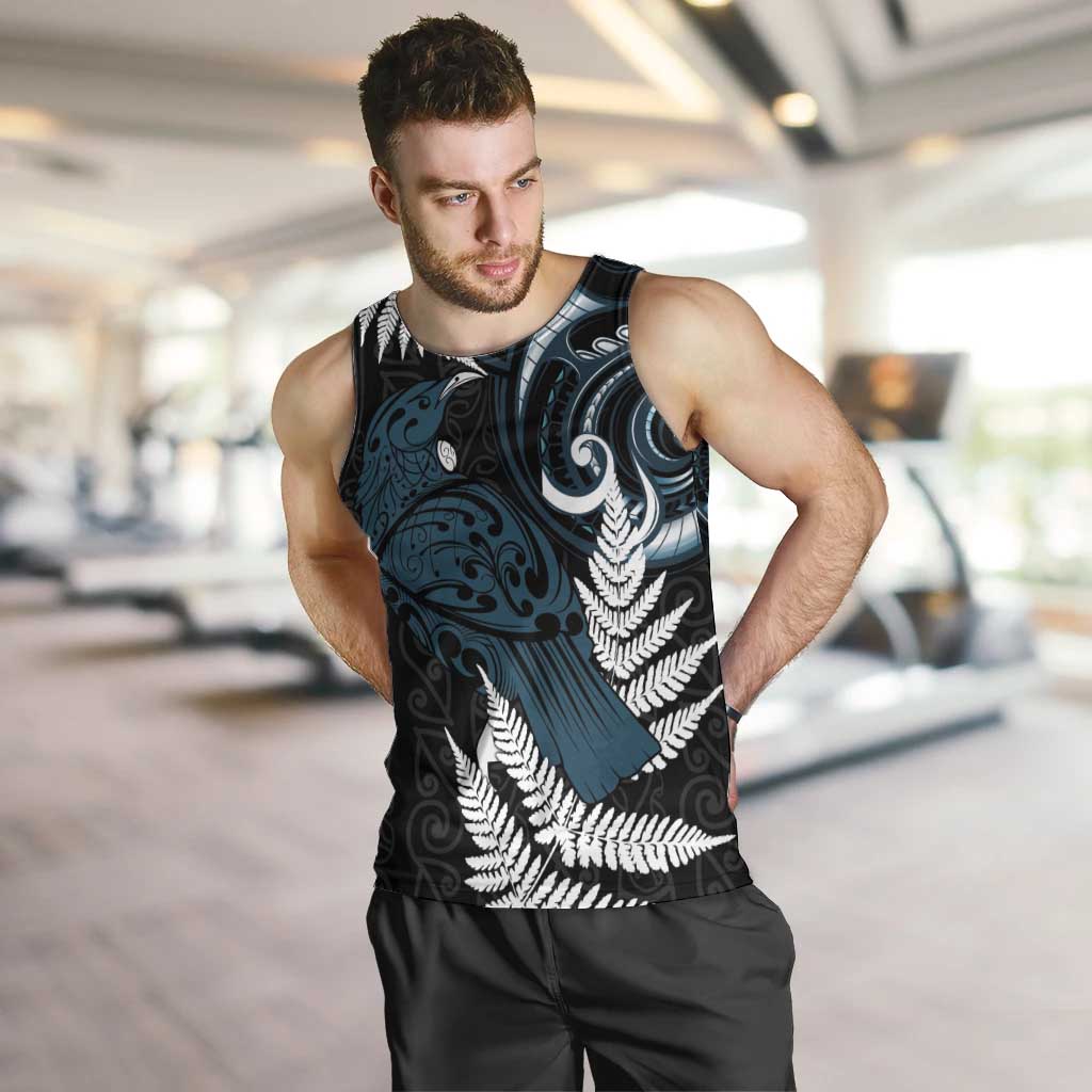 New Zealand Tui Bird Men Tank Top Maori Kowhaiwhai LT7 Teal - Polynesian Pride