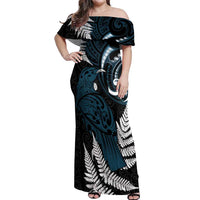 New Zealand Tui Bird Off Shoulder Maxi Dress Maori Kowhaiwhai