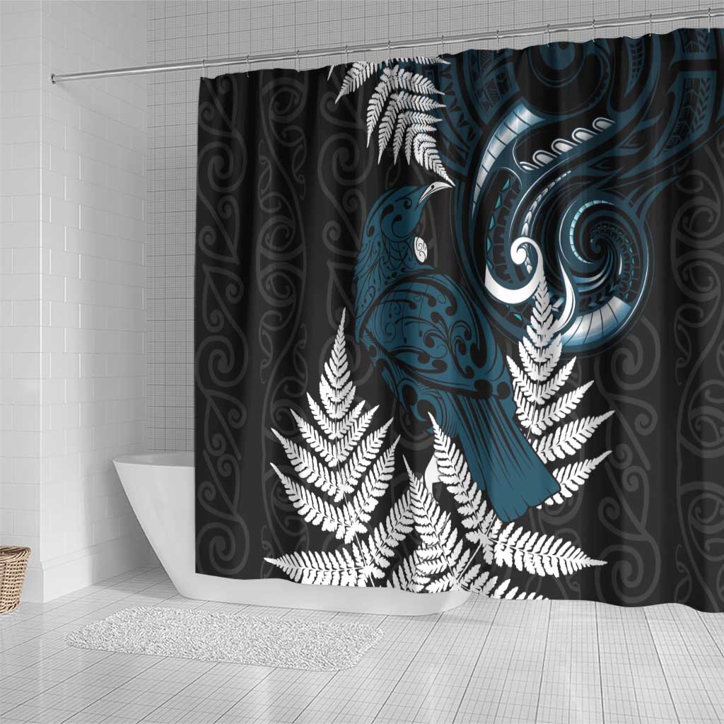New Zealand Tui Bird Shower Curtain Maori Kowhaiwhai