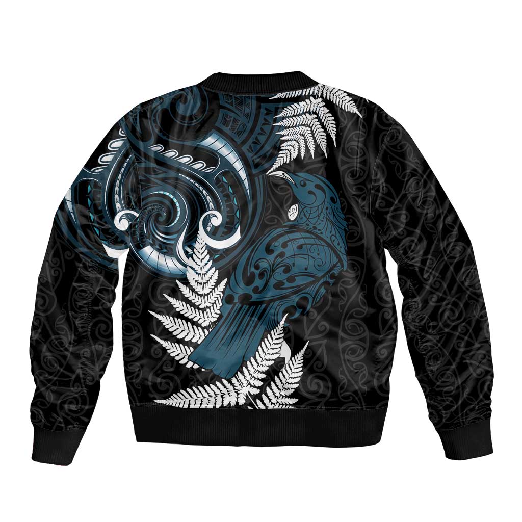 New Zealand Tui Bird Sleeve Zip Bomber Jacket Maori Kowhaiwhai