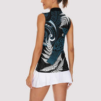 New Zealand Tui Bird Women Sleeveless Polo Shirt Maori Kowhaiwhai