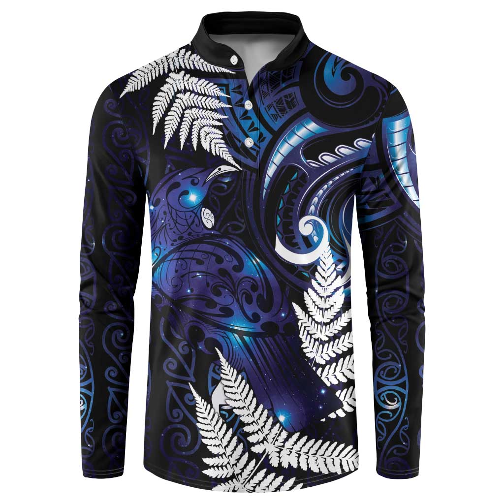 New Zealand Maori Matariki Button Sweatshirt Tui Bird Galaxy