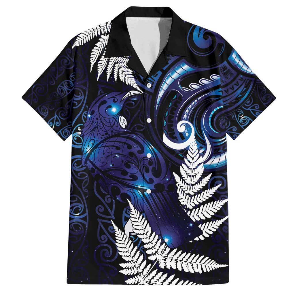 New Zealand Maori Matariki Family Matching Long Sleeve Bodycon Dress and Hawaiian Shirt Tui Bird Galaxy