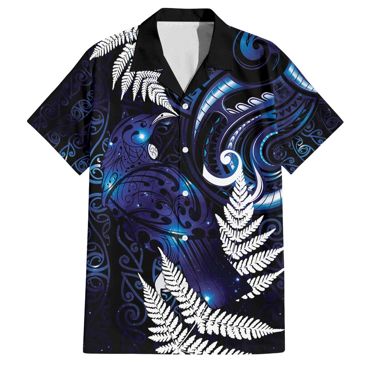 New Zealand Maori Matariki Family Matching Off The Shoulder Long Sleeve Dress and Hawaiian Shirt Tui Bird Galaxy