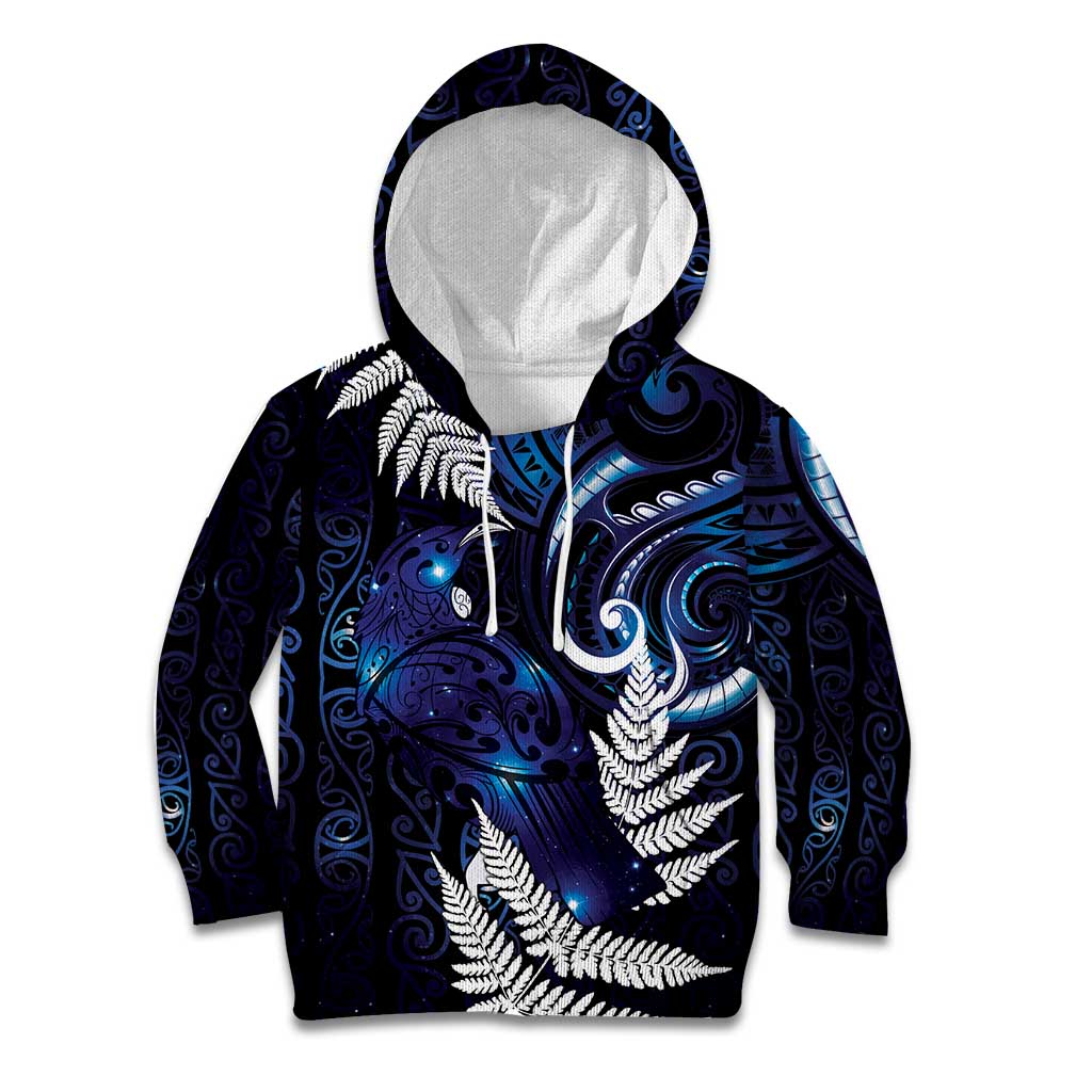 New Zealand Maori Matariki Kid Hoodie Tui Bird Galaxy