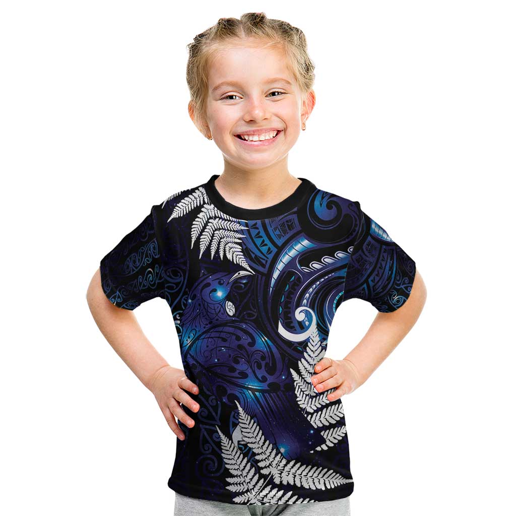 New Zealand Maori Matariki Kid T Shirt Tui Bird Galaxy