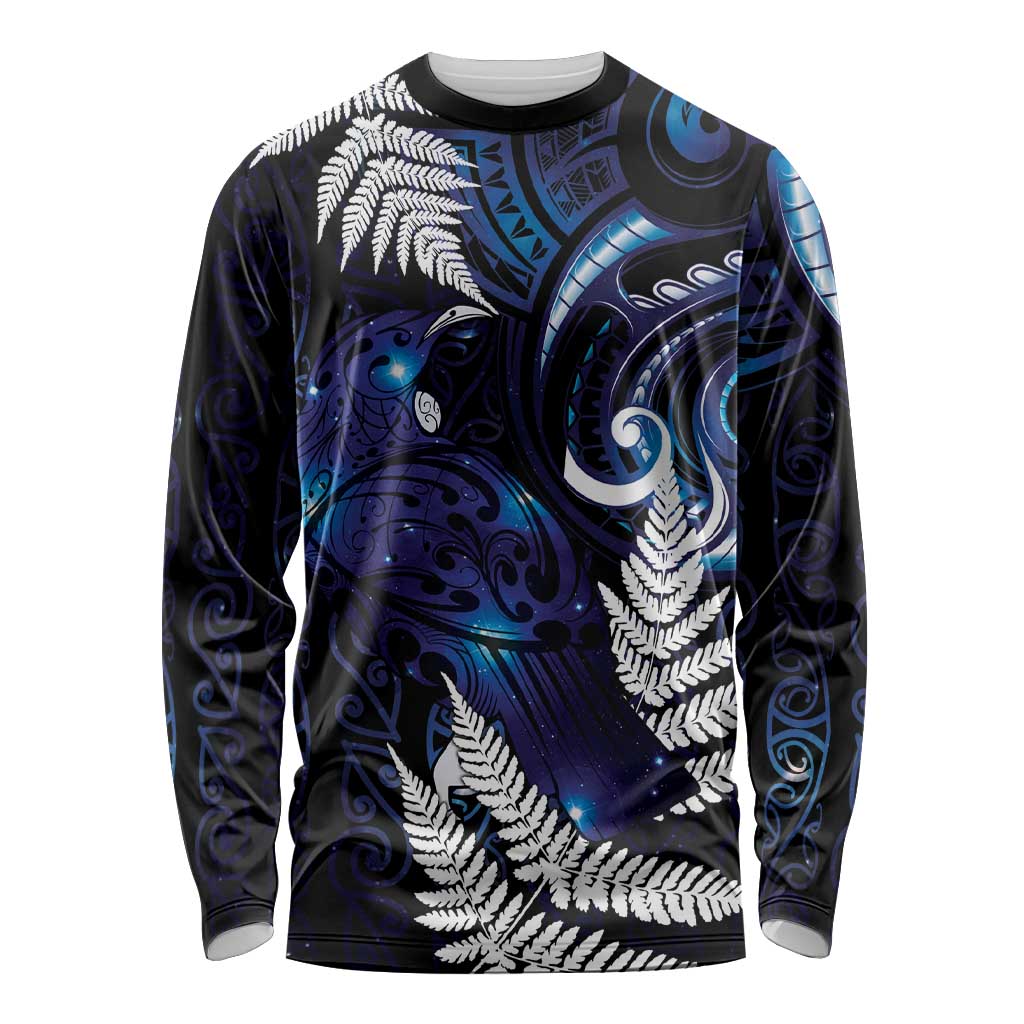 New Zealand Maori Matariki Long Sleeve Shirt Tui Bird Galaxy