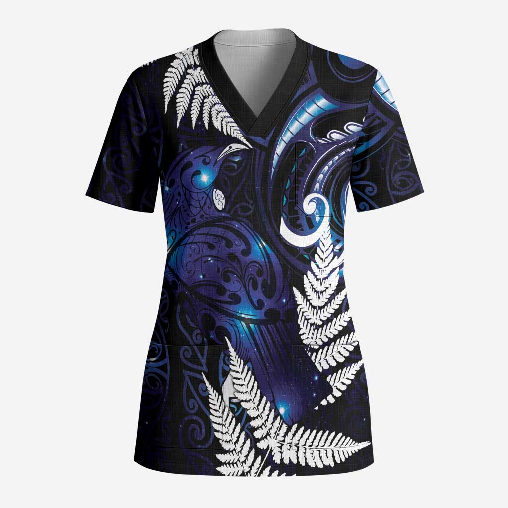 New Zealand Maori Matariki Scrub Top Tui Bird Galaxy - Polynesian Pride
