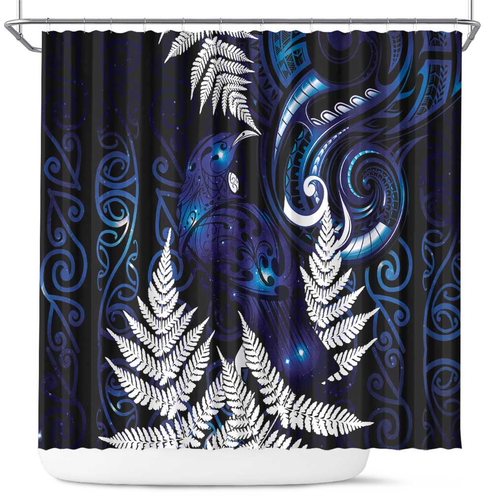 New Zealand Maori Matariki Shower Curtain Tui Bird Galaxy