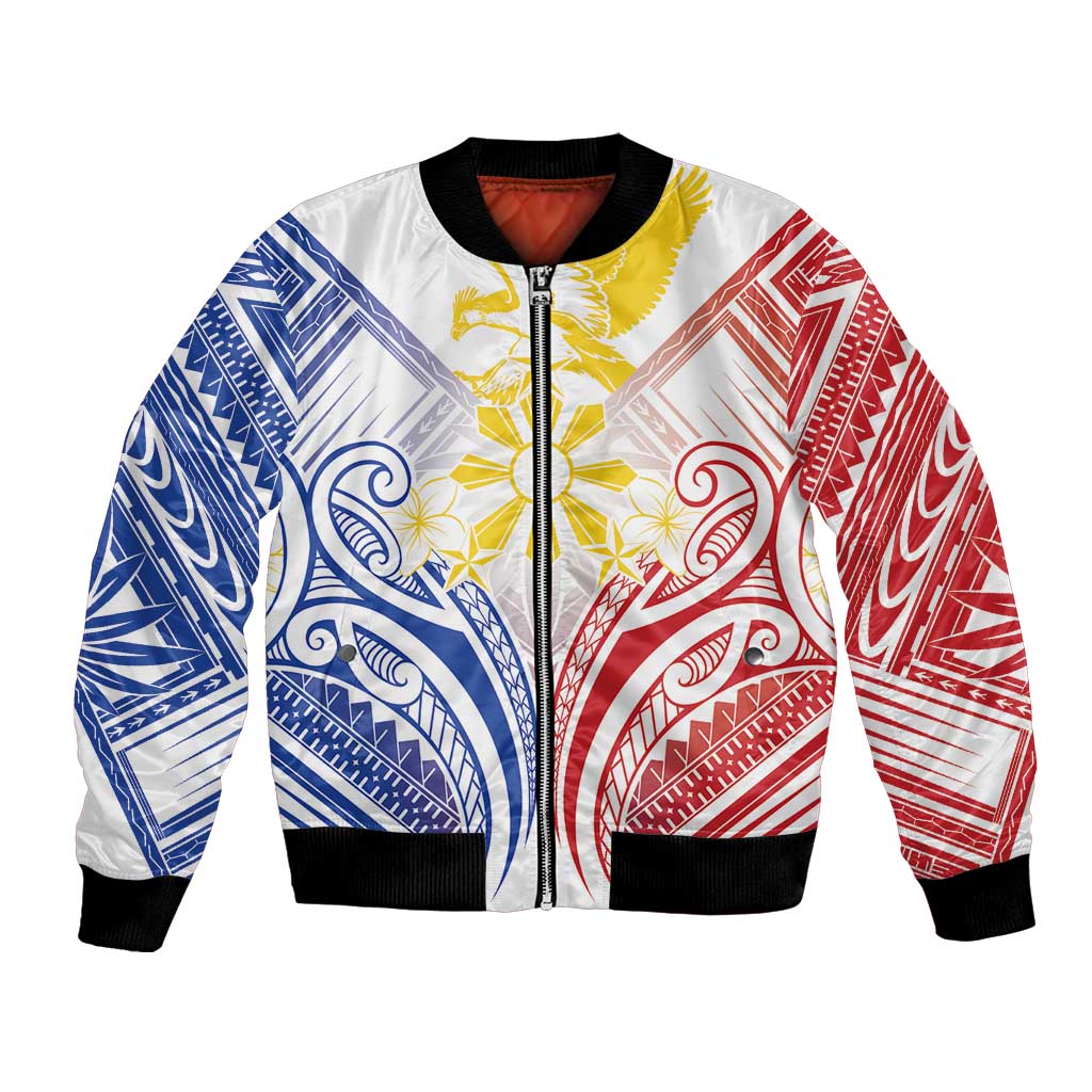 Philippines Tribal Sun Personalized Bomber Jacket Hunting Eagle LT7 Unisex White - Polynesian Pride