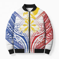 Philippines Tribal Sun Personalized Bomber Puffer Jacket Hunting Eagle LT7 Unisex White - Polynesian Pride