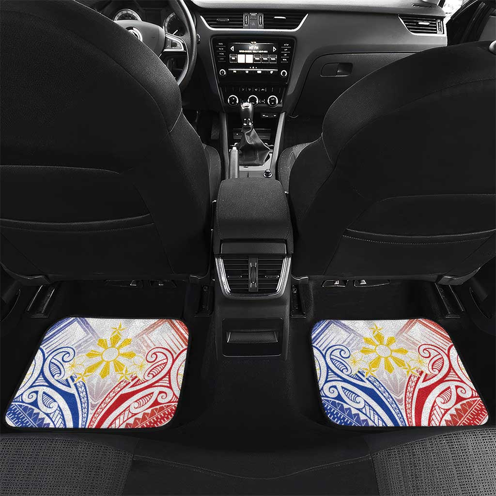 Philippines Tribal Sun Personalized Car Mats Hunting Eagle LT7 Set 2pcs - Back White - Polynesian Pride