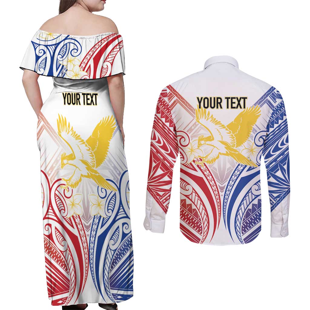 Philippines Tribal Sun Personalized Couples Matching Off Shoulder Maxi Dress and Long Sleeve Button Shirt Hunting Eagle LT7 - Polynesian Pride