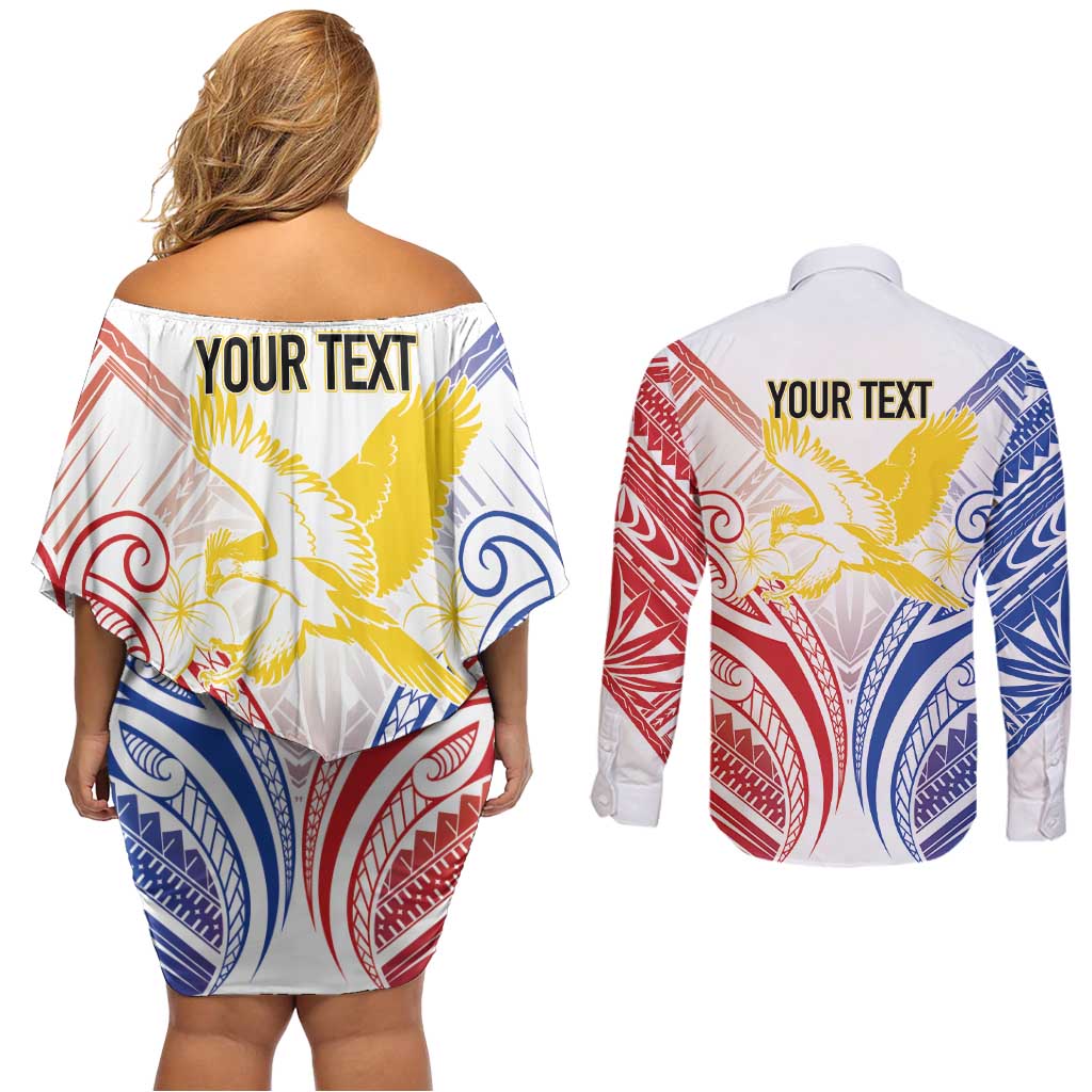 Philippines Tribal Sun Personalized Couples Matching Off Shoulder Short Dress and Long Sleeve Button Shirt Hunting Eagle LT7 - Polynesian Pride