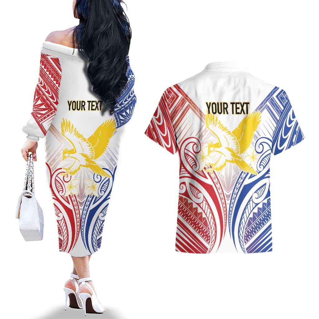 Philippines Tribal Sun Personalized Couples Matching Off The Shoulder Long Sleeve Dress and Hawaiian Shirt Hunting Eagle LT7 - Polynesian Pride