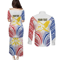 Philippines Tribal Sun Personalized Couples Matching Puletasi and Long Sleeve Button Shirt Hunting Eagle LT7 - Polynesian Pride