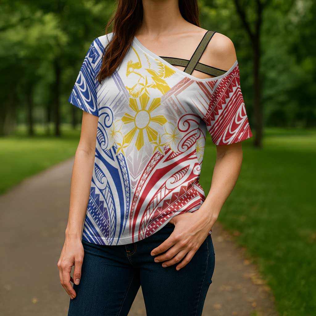 Philippines Tribal Sun Personalized Cross Shoulder Shirt Hunting Eagle LT7 - Polynesian Pride