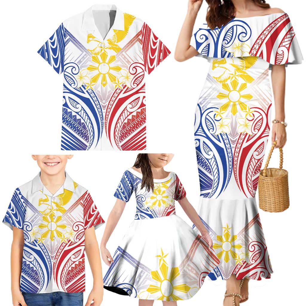 Philippines Tribal Sun Personalized Family Matching Mermaid Dress and Hawaiian Shirt Hunting Eagle LT7 - Polynesian Pride