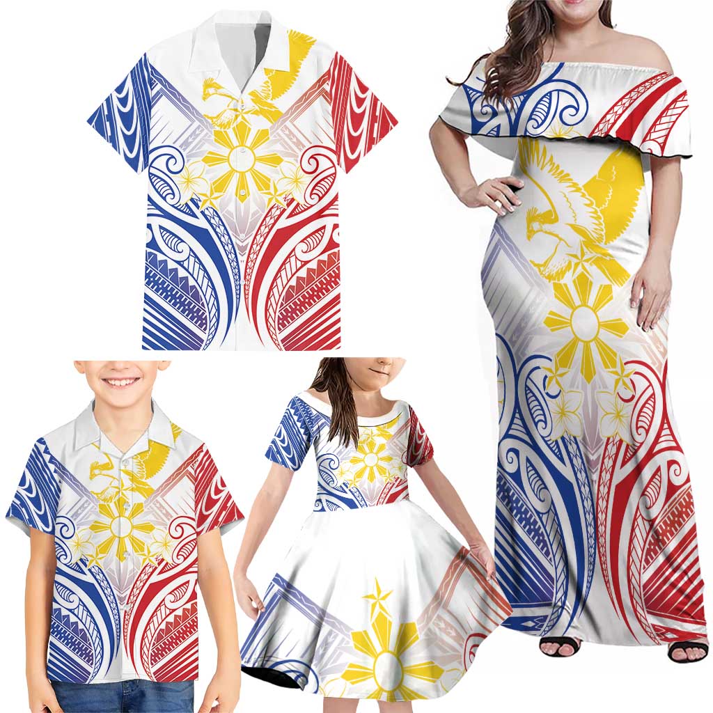 Philippines Tribal Sun Personalized Family Matching Off Shoulder Maxi Dress and Hawaiian Shirt Hunting Eagle LT7 - Polynesian Pride