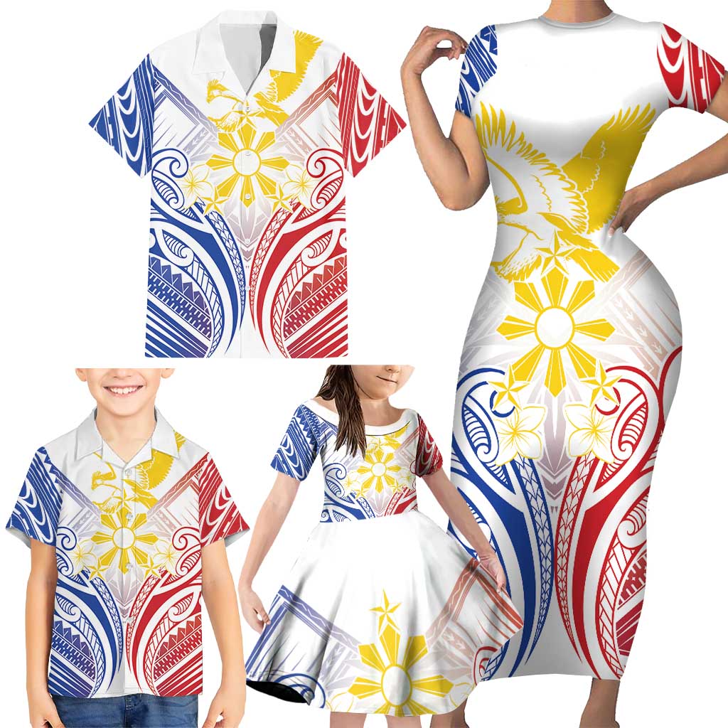 Philippines Tribal Sun Personalized Family Matching Short Sleeve Bodycon Dress and Hawaiian Shirt Hunting Eagle LT7 - Polynesian Pride