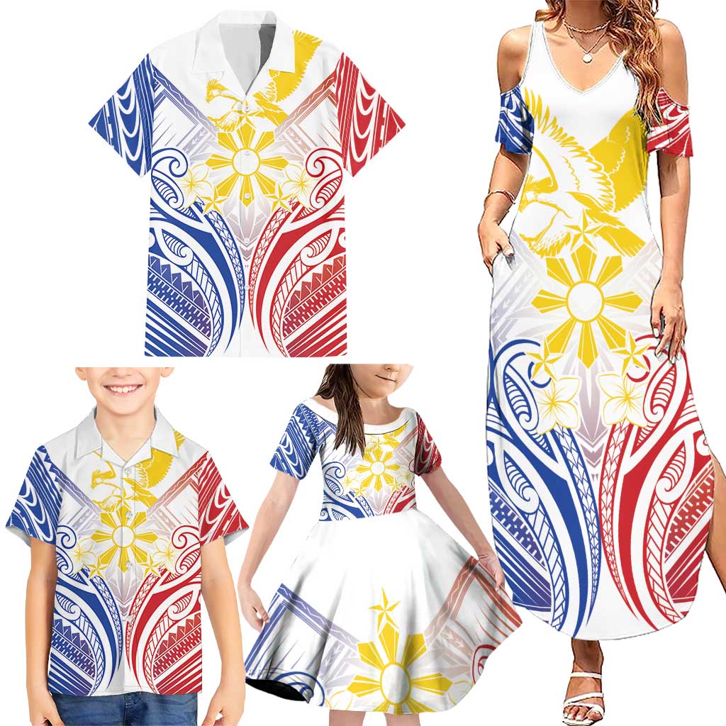 Philippines Tribal Sun Personalized Family Matching Summer Maxi Dress and Hawaiian Shirt Hunting Eagle LT7 - Polynesian Pride