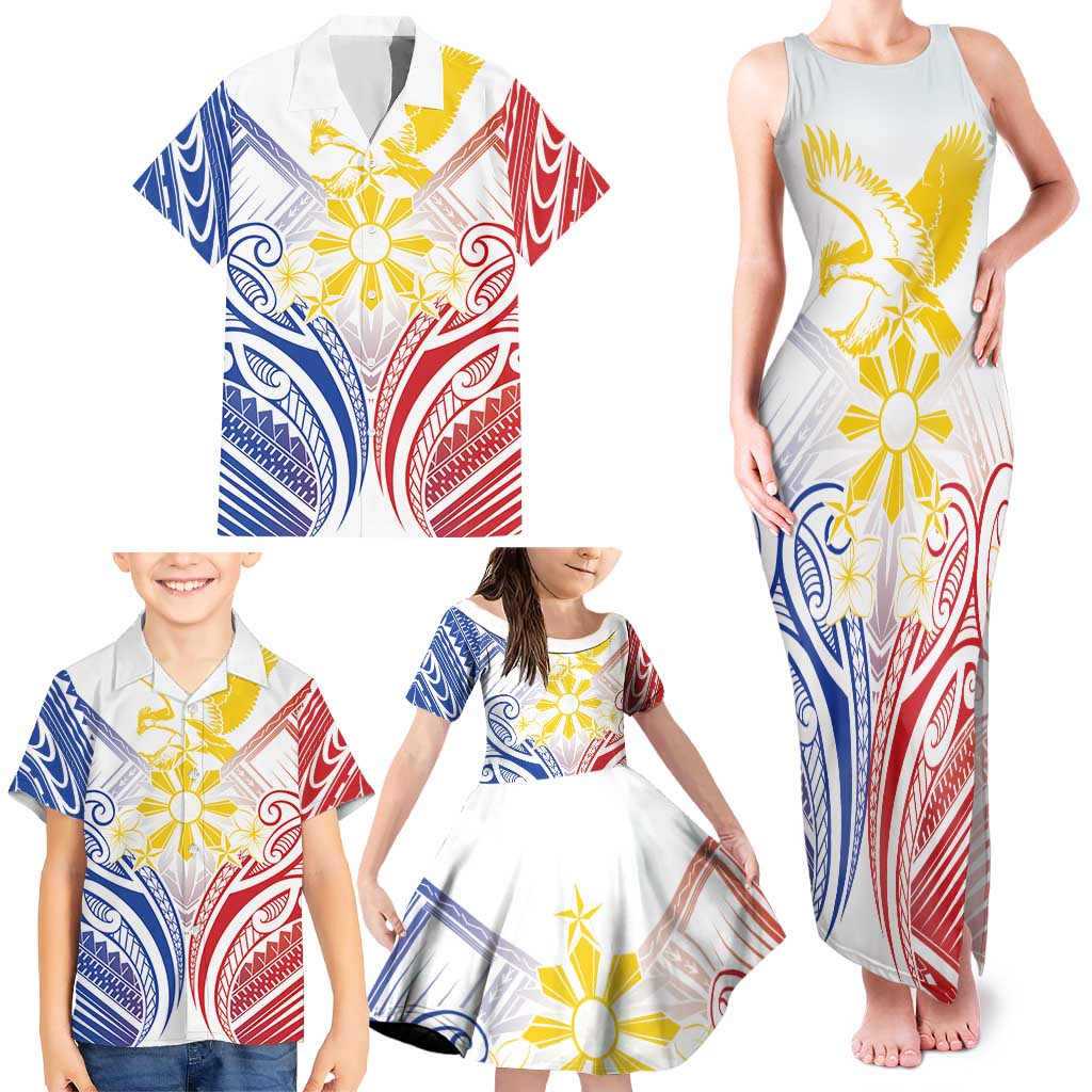 Philippines Tribal Sun Personalized Family Matching Tank Maxi Dress and Hawaiian Shirt Hunting Eagle LT7 - Polynesian Pride