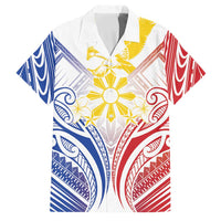 Philippines Tribal Sun Personalized Family Matching Tank Maxi Dress and Hawaiian Shirt Hunting Eagle LT7 Dad's Shirt - Short Sleeve White - Polynesian Pride