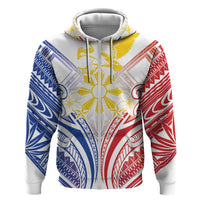 Philippines Tribal Sun Personalized Hoodie Hunting Eagle LT7 Zip Hoodie White - Polynesian Pride