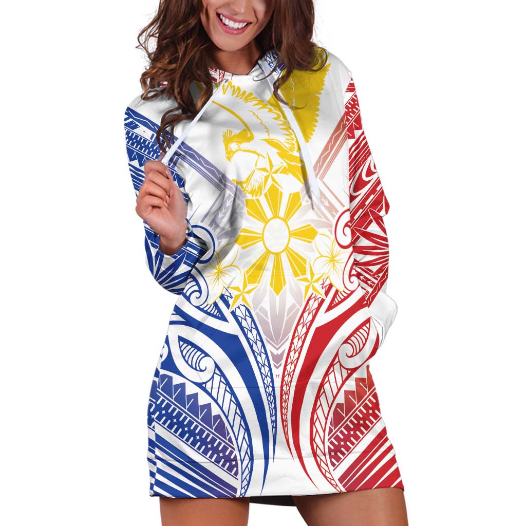Philippines Tribal Sun Personalized Hoodie Dress Hunting Eagle LT7 White - Polynesian Pride
