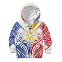 Philippines Tribal Sun Personalized Kid Hoodie Hunting Eagle LT7 Zip Hoodie White - Polynesian Pride