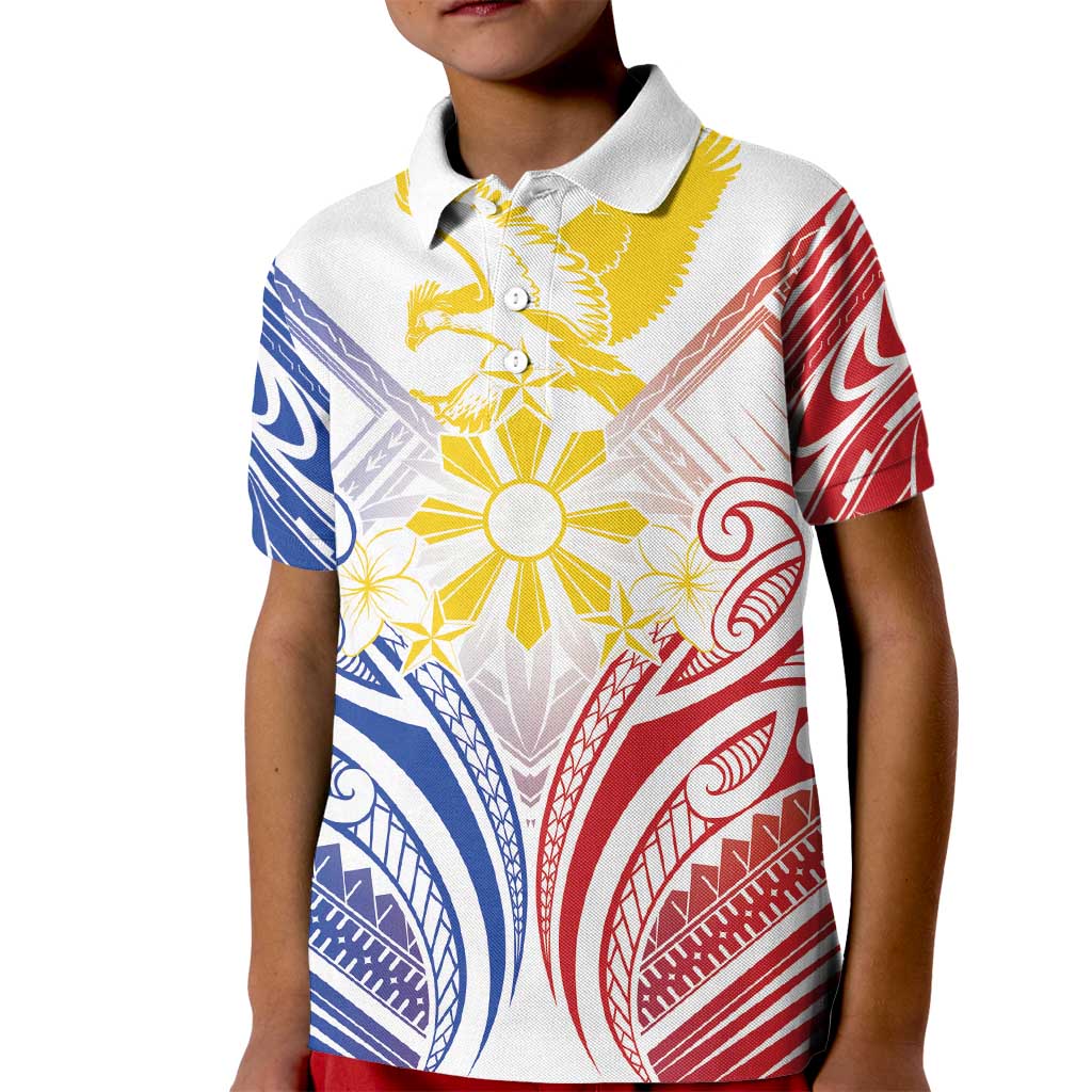 Philippines Tribal Sun Personalized Kid Polo Shirt Hunting Eagle LT7 Kid White - Polynesian Pride
