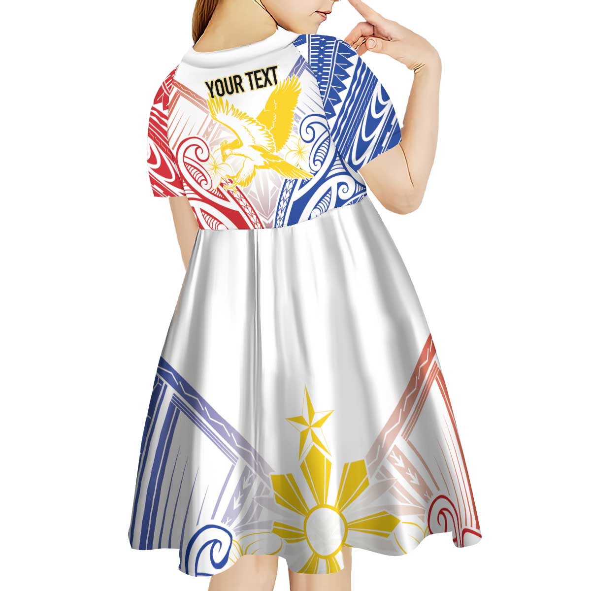 Philippines Tribal Sun Personalized Kid Short Sleeve Dress Hunting Eagle LT7 - Polynesian Pride