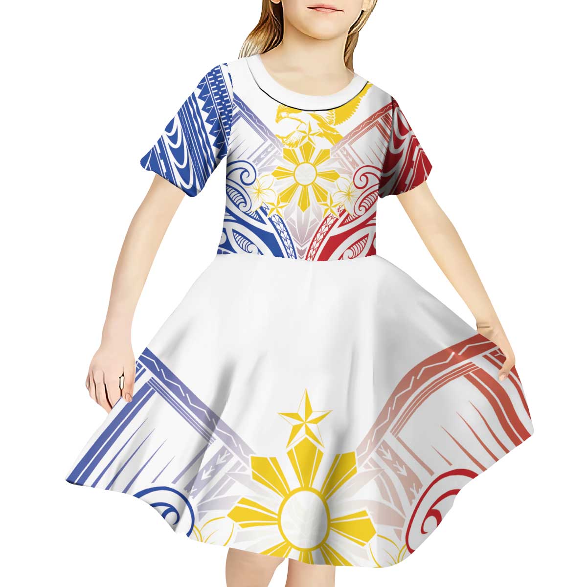 Philippines Tribal Sun Personalized Kid Short Sleeve Dress Hunting Eagle LT7 - Polynesian Pride