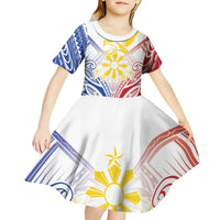 Philippines Tribal Sun Personalized Kid Short Sleeve Dress Hunting Eagle LT7 - Polynesian Pride