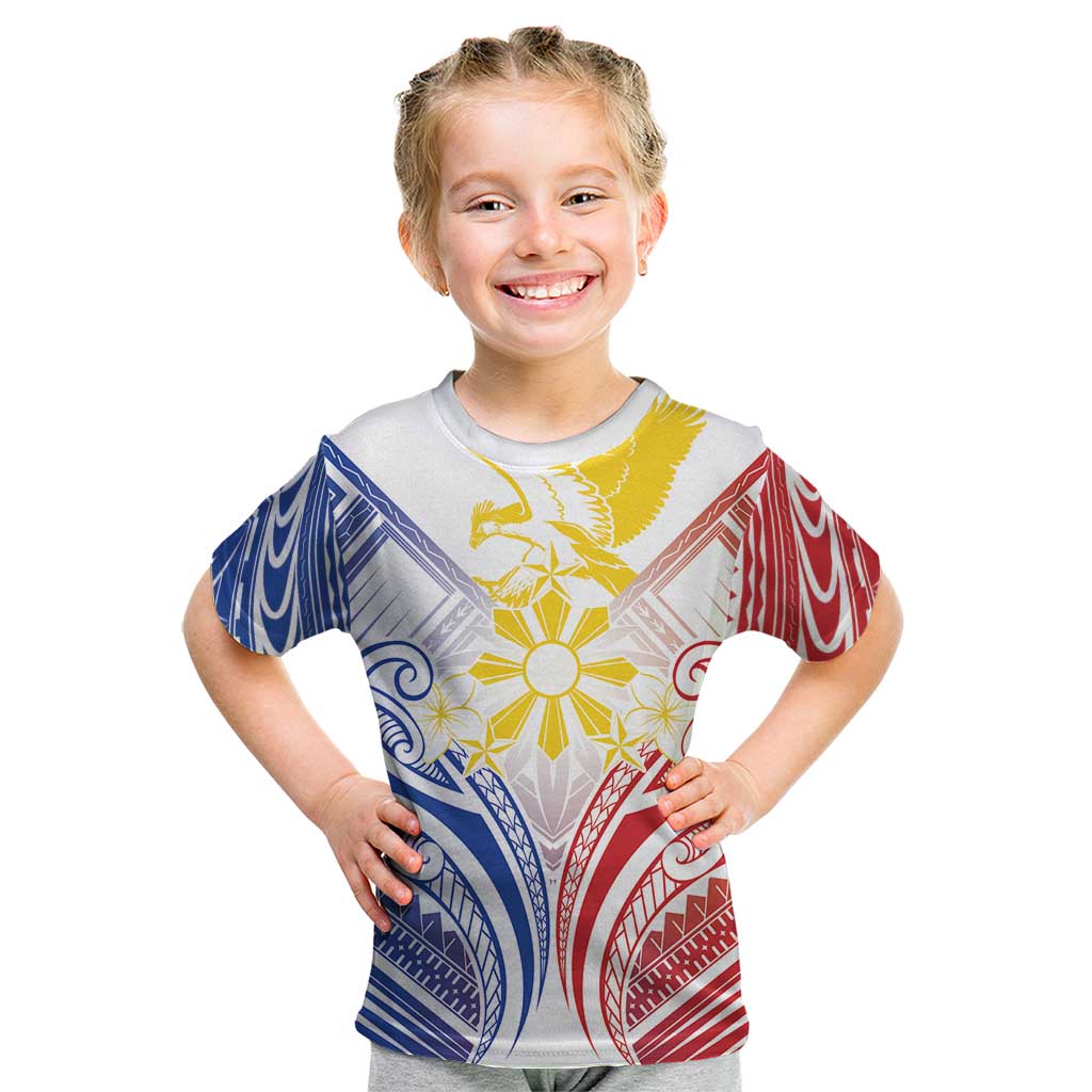 Philippines Tribal Sun Personalized Kid T Shirt Hunting Eagle LT7 White - Polynesian Pride
