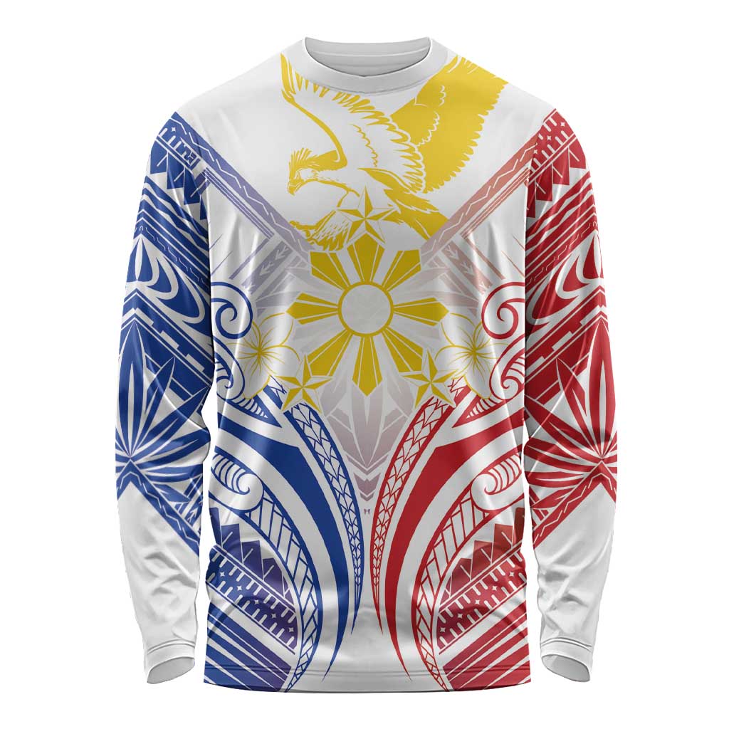 Philippines Tribal Sun Personalized Long Sleeve Shirt Hunting Eagle LT7 Unisex White - Polynesian Pride