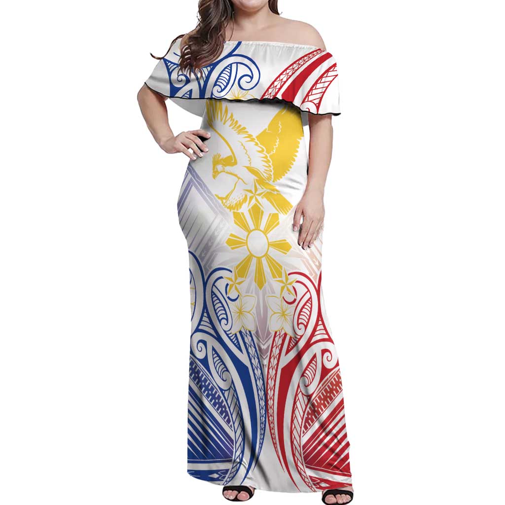 Philippines Tribal Sun Personalized Off Shoulder Maxi Dress Hunting Eagle