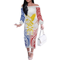 Philippines Tribal Sun Personalized Off The Shoulder Long Sleeve Dress Hunting Eagle LT7 Women White - Polynesian Pride
